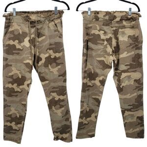 Italian Womens Camouflage‎ High-Waisted Jogger Pants M Pockets Frayed Paper Bag